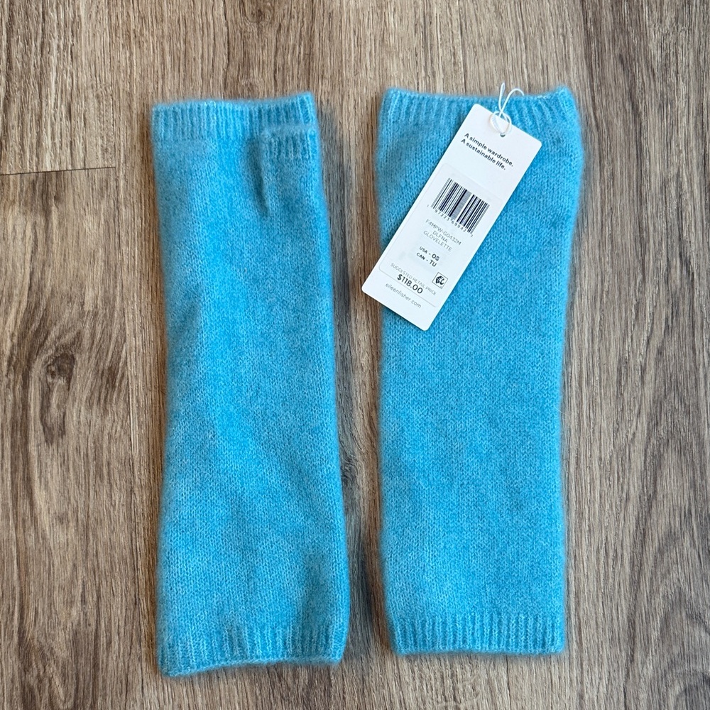 Eileen Fisher Blue Knit Fingerless Gloves